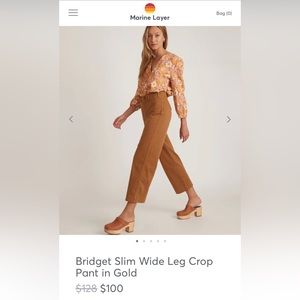 Marine Layer Bridget Slim Wide Leg Crop, Gold, Size 0